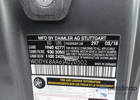 2018 Mercedes-Benz Amg Gt C z USA, uszkodzony, nr VIN WDDYK8AA6JA020502